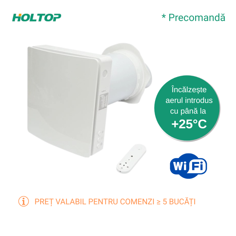Ventilator cu încălzire Holtop AV-EW8/DF, Wi-Fi, 80 m³/h